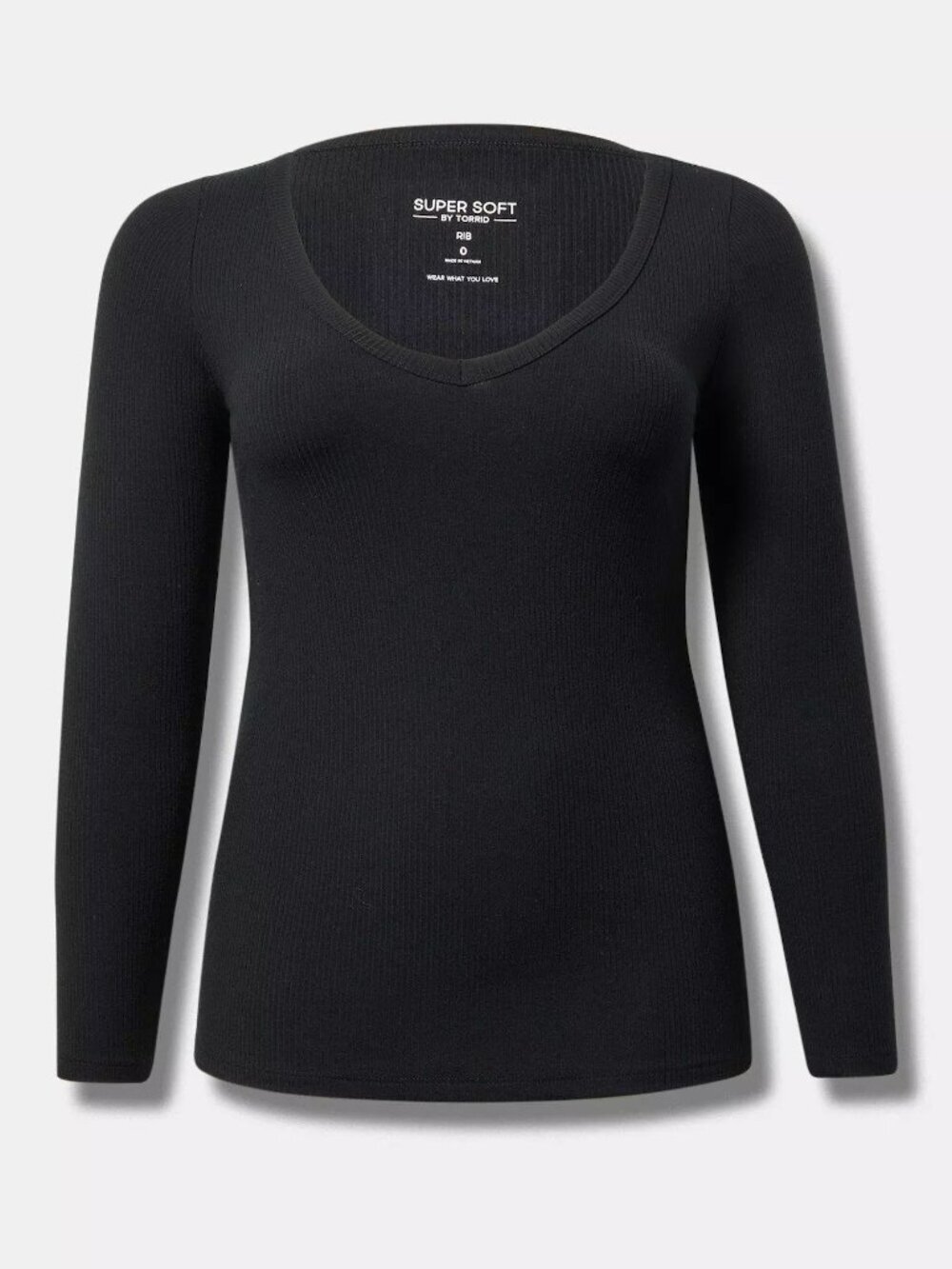 TORRID 1 Plus Size Ribbed V-Neck Top Solid Black Rib Long Sleeve Fitted Shirt 1X - Picture 5 of 16